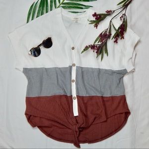 Behind the Line Waffle Knit Short Sleeve V-Neck